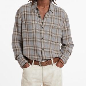 NWT John Varvatos Cole Shirt XXL Tan Plaid Mauvewood Men's Button Pockets 2XL